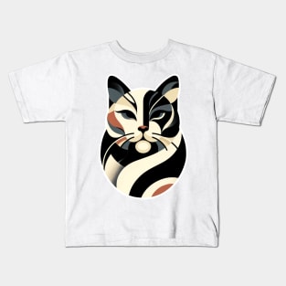 Abstract Elegance: Geometric Cat Portrait Kids T-Shirt